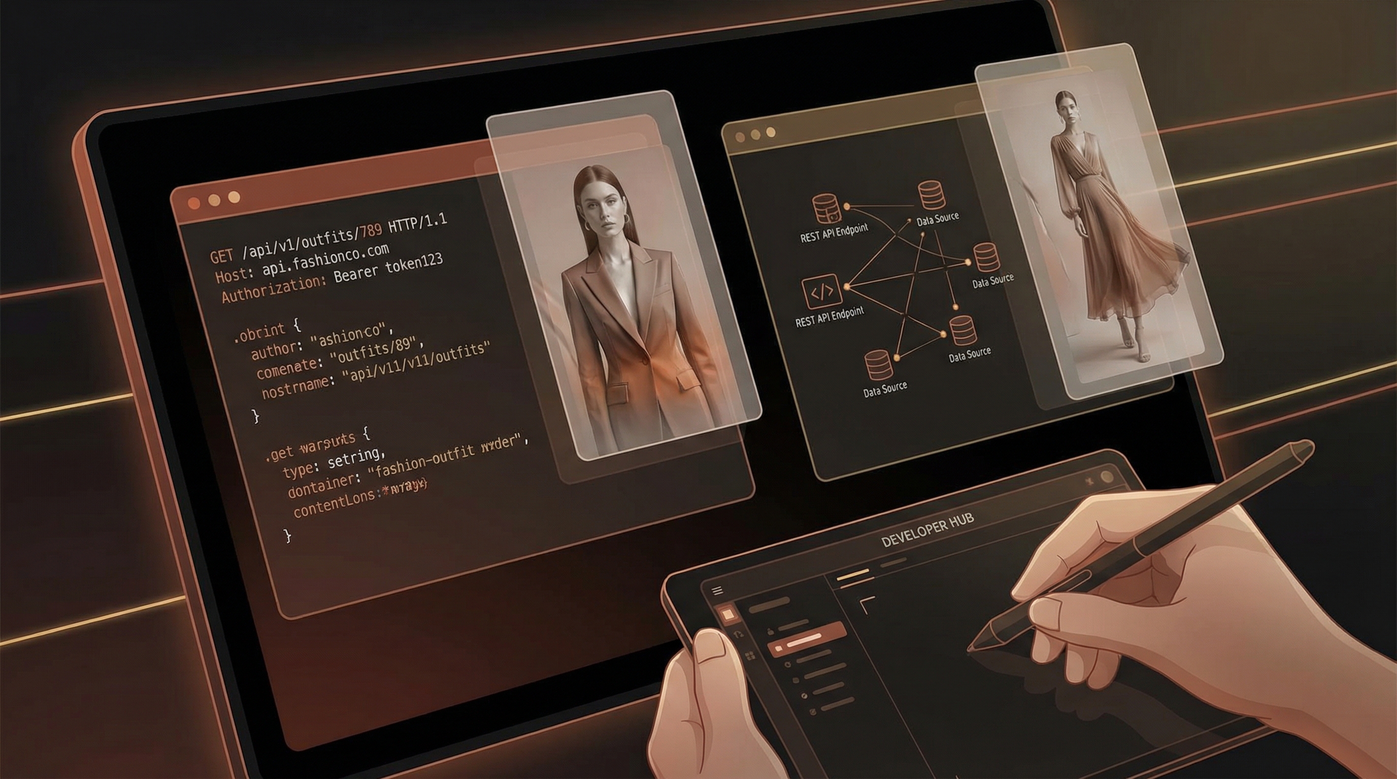 API documentation and code editor showing try-on integration
